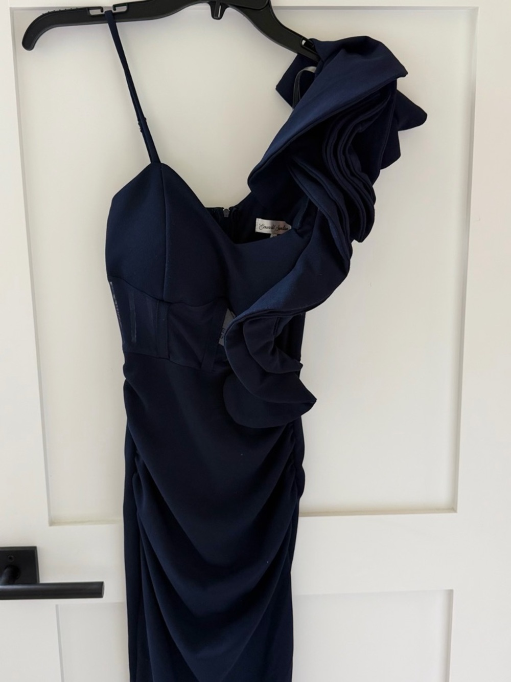 Emerald Sundae Navy One-Shoulder Ruffle Cocktail Dress